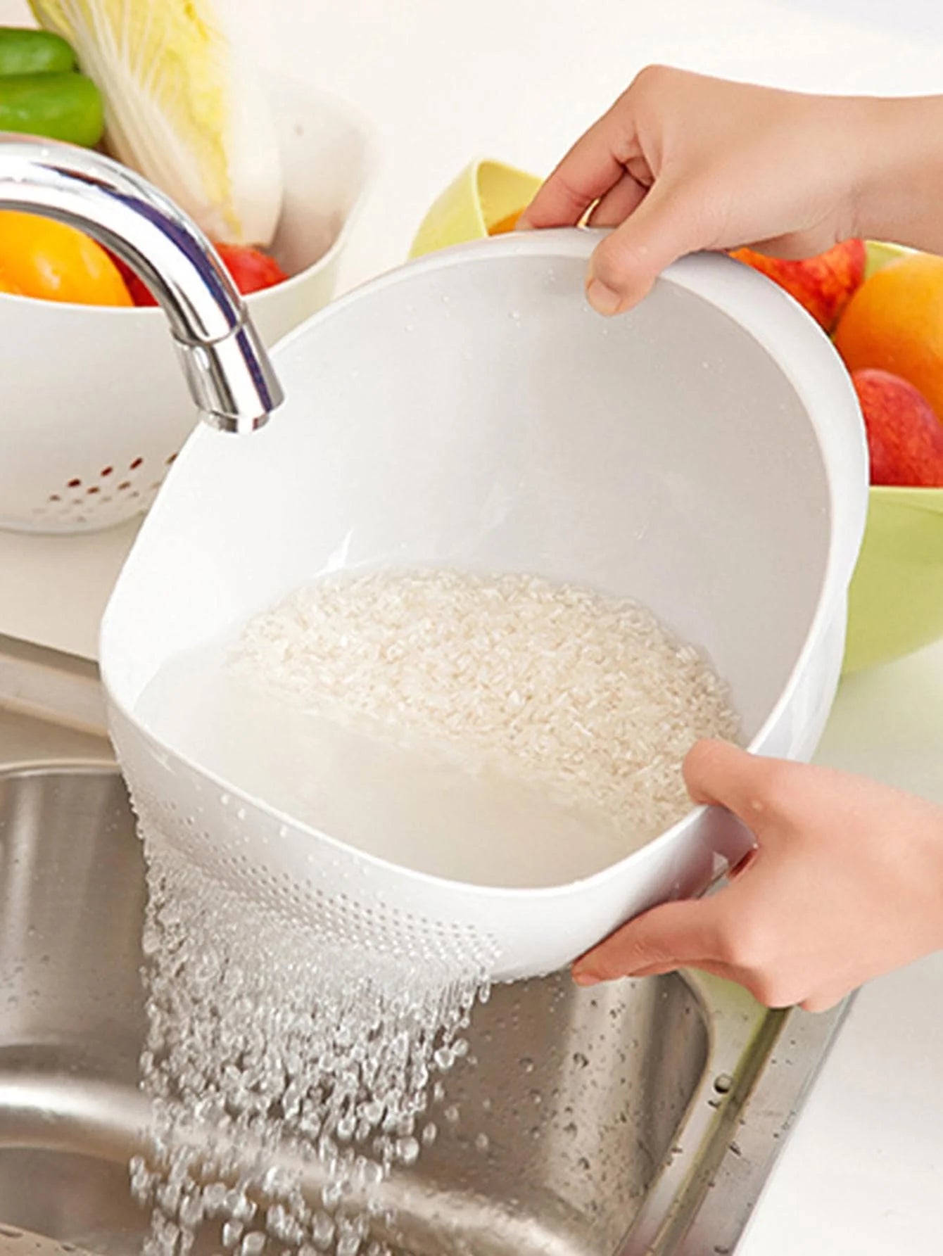 Colander Rice Bowl Drain Basket Fruit Bowl Washing Drain Basket